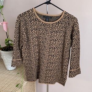 Tahari Animal Print Long Sleeve Top - Black and Tan